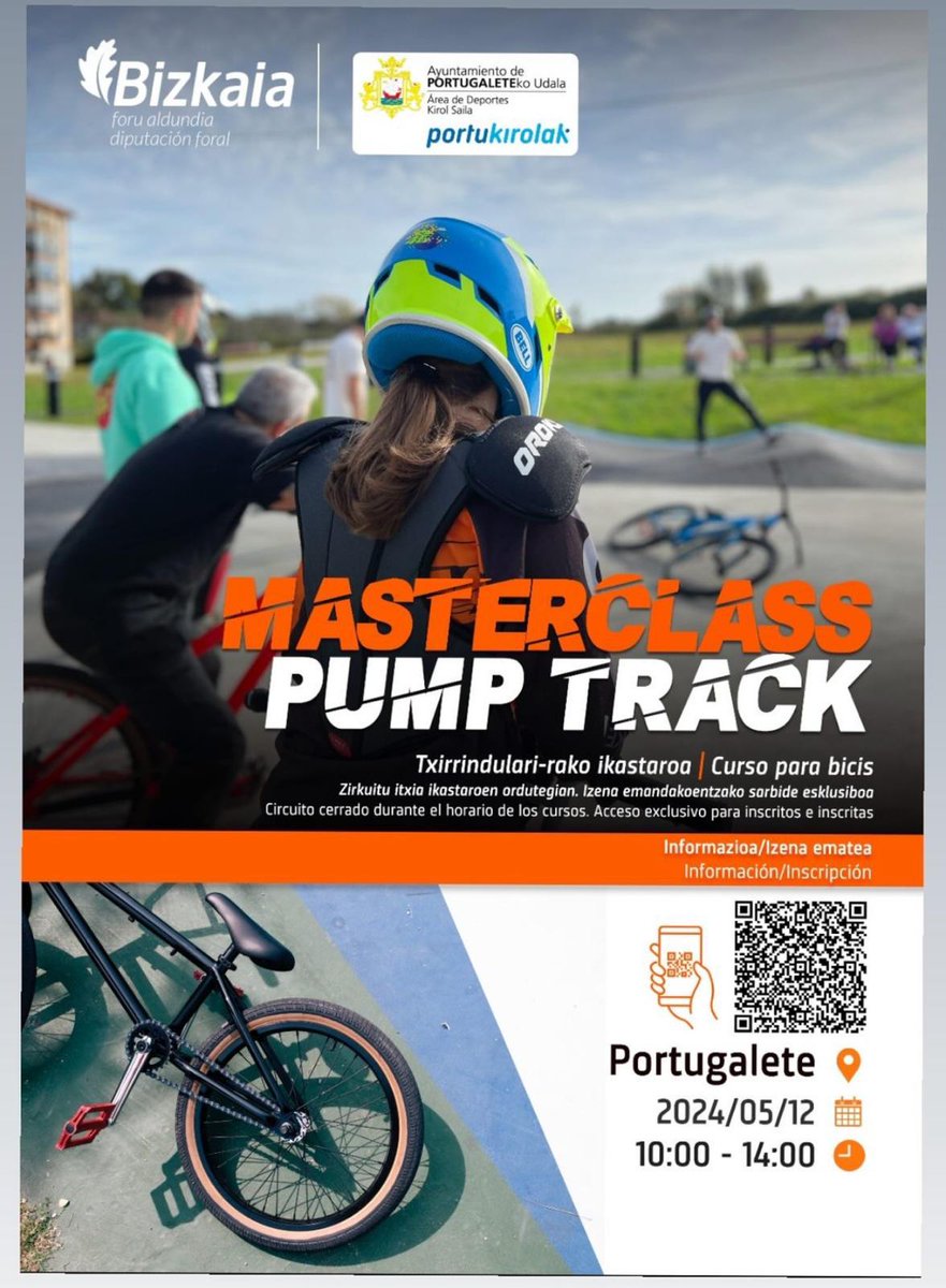 Maiatzak 12 
10.00-12.00 
#Portugalete 
#PortuKirolak 
#Pumptrack 
#PertsomakMartxan @PortuKirolak
