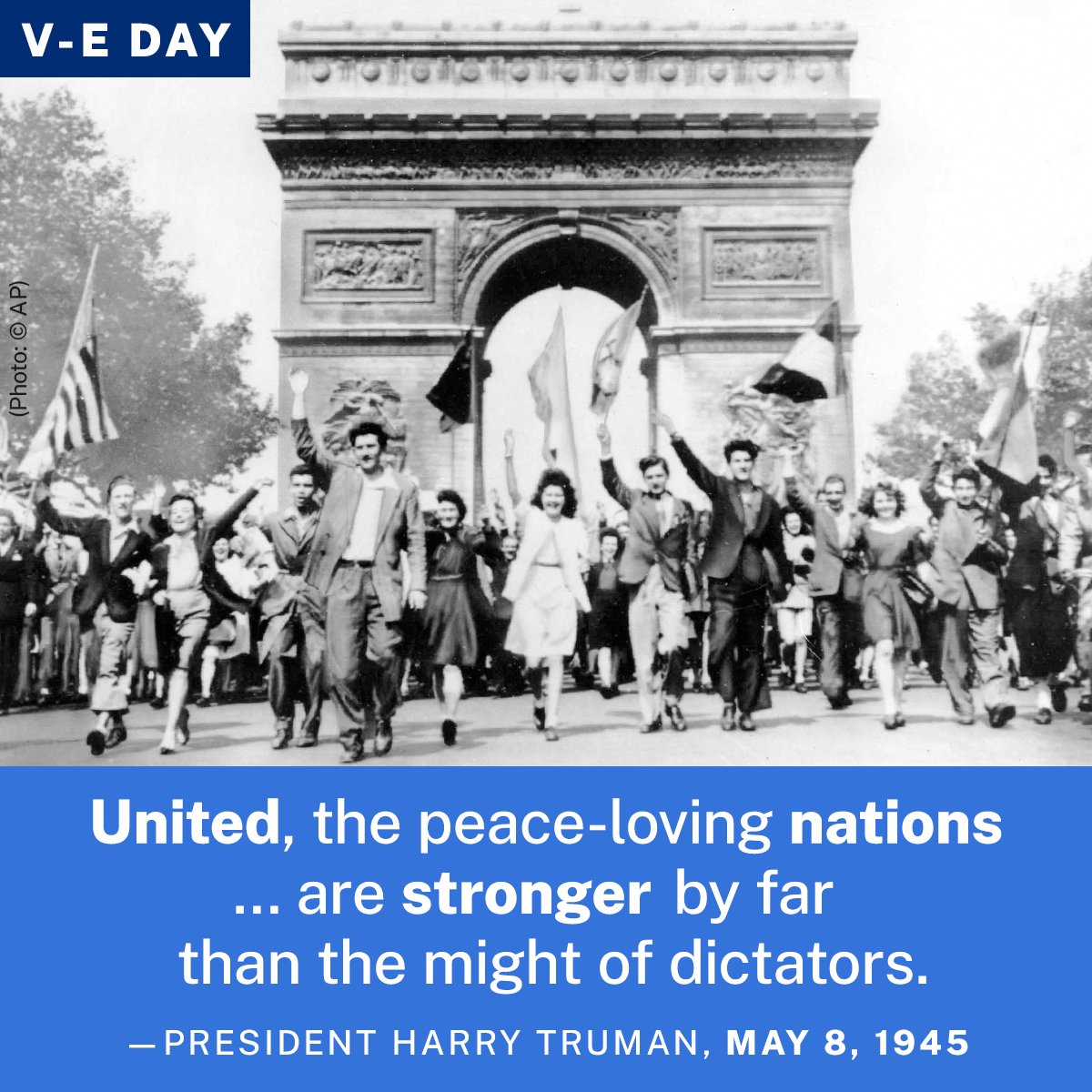 On this Victory in Europe Day #VEDay, and every day, we honor the 🇺🇸 and Allied soldiers who fought to defend the shared values of freedom, human rights & the rule of law. #NATO was created 75 years ago to uphold these values while maintaining peace & avoiding future conflicts –