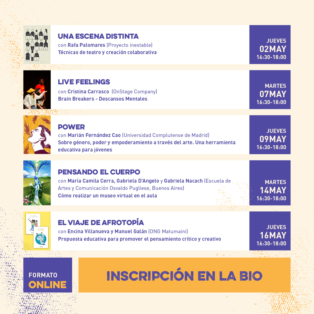 Aún hay tiempo para las últimas Activaciones del Centro de Recursos: - POWER con @MarianLopezFCao - PENSANDO EL CUERPO con María Camila Cerra, Gabriela D'Angelo y Gabriela Nacach - EL VIAJE DE AFROTOPÍA con Encina Villanueva y Manuel Galán Inscripciones: docs.google.com/forms/d/e/1FAI…