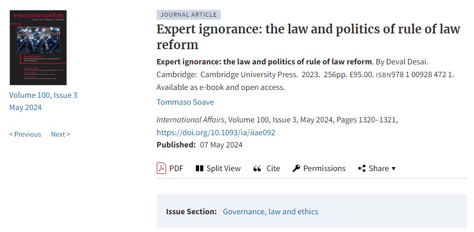 If you haven't done so, you *should* read @DevalSDesai's 'Expert Ignorance'. Perhaps this brief review on @IAJournal_CH can help make the case. 👇 Congrats to Deval on this accomplishment! academic.oup.com/ia/article/100…