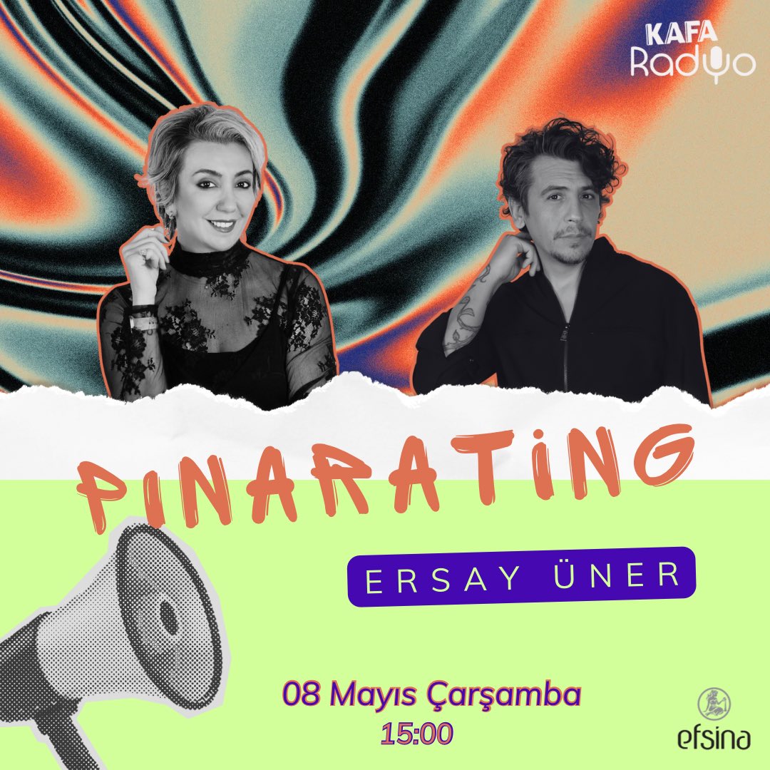 🎙 @Ersyunr Pınarating’e konuk oluyor ☕ 📌 Efsina’nın sunduğu Pınar İnanç Akar ile Pınarating, bugün saat 15.00’te KAFA Radyo’da sizlerle 📻 ☺ @pinarating @efsinasalt #KAFARadyo #Pınarating #ersayuner