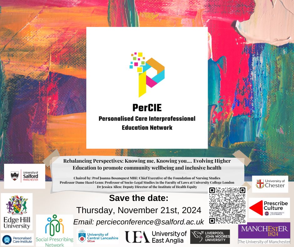 Prof Kate Knight 💙 (@katehknight) on Twitter photo SAVE THE DATE for our next PerCIE conference. FREE and welcome to all. #PersonalisedCare Register shop.salford.ac.uk/conferences-an…
<a href="/Howarth2L/">Prof Michelle Howarth</a> <a href="/VictoriaRidgwa2/">Professor Victoria Ridgway</a> <a href="/uocfhms/">FHMS Chester</a> SAVE THE DATE for our next PerCIE conference. FREE and welcome to all. #PersonalisedCare Register shop.salford.ac.uk/conferences-an…
<a href="/Howarth2L/">Prof Michelle Howarth</a> <a href="/VictoriaRidgwa2/">Professor Victoria Ridgway</a> <a href="/uocfhms/">FHMS Chester</a>