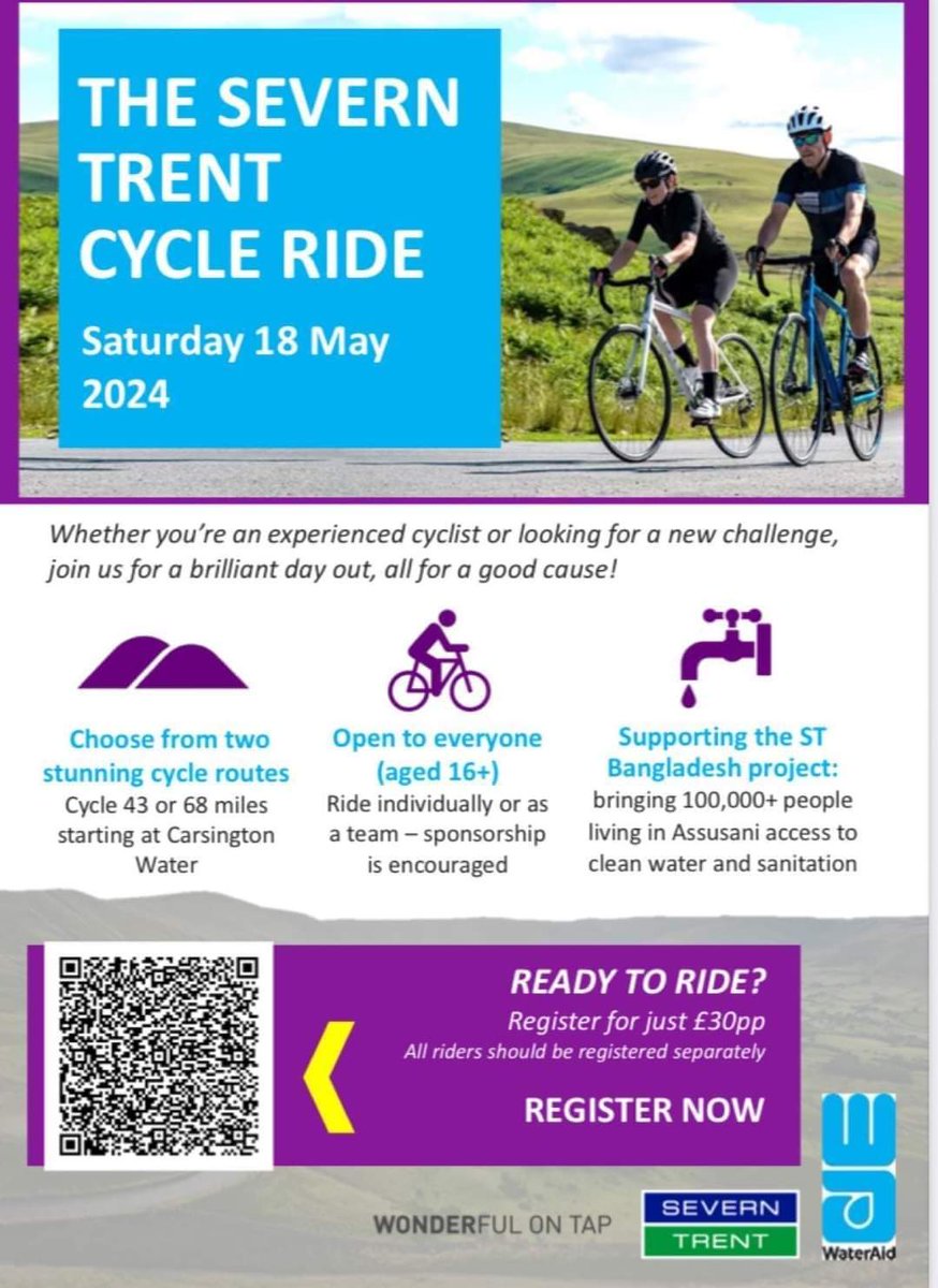 Severn Trent Cycle Ride 2024

🚗  Free Car Parking 
🚲  2 Routes available 
🔛 Routes directly added 
🏷 Voucher provided once event completed

Date is 18 May 2024 
💰 £30 #Ashbourne #Derbyshire #Severntrent #Cyclist #Britishcyclist #allcyclists #mentalwellbeing #testyourself