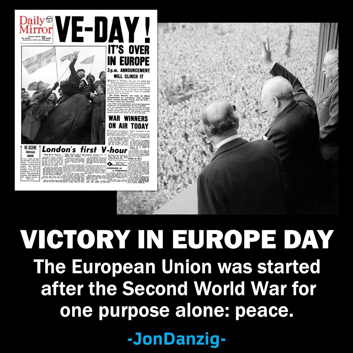 Today is Victory in Europe Day, to commemorate the end of the #SecondWorldWar in Europe. What's #VEDay to do with the #EuropeanUnion? Everything. The #EUwas started in the aftermath of the war to create lasting peace between its members. My report on Facebook, LinkedIn, YouTube.