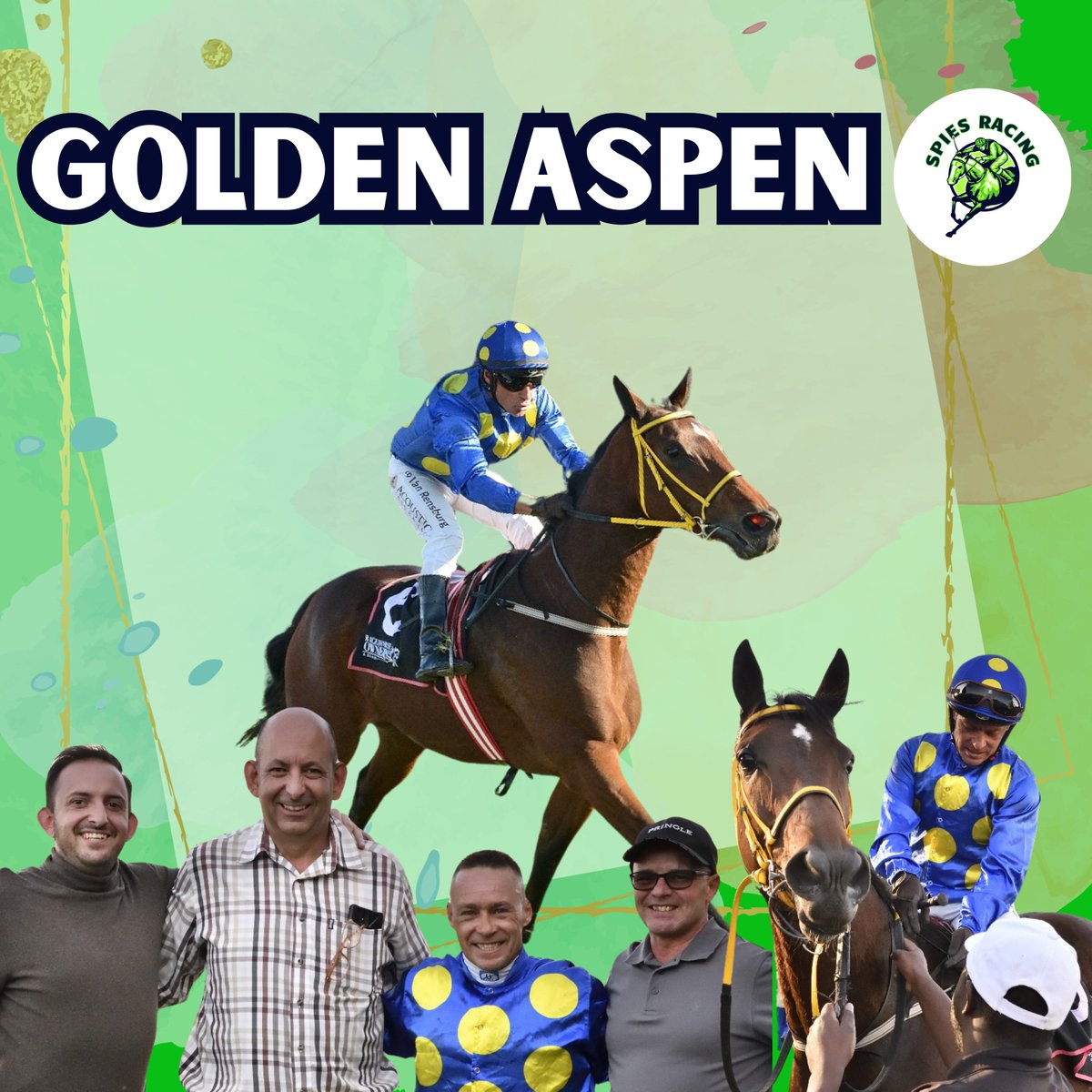 Big cheers for Golden Aspen, clinching a fantastic win yesterday! A huge thank you to the owners, our skilled jockey, and the dedicated Spies team for making this victory possible. Here’s to many more! 🏆🐎 #TeamEffort #WinningSpirit