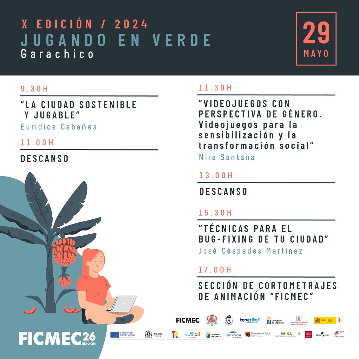 🕹️🌱X Jugando en Verde (<a href="/FICMECanarias/">FICMEC</a>)

🗨️Regresan las jornadas sobre #animación y #videojuegos responsables organizadas por FICMEC

🗓️29/05/2024
🏛️Garachico (Tenerife)
👥 <a href="/euridicecm/">Eurídice Cabañes 🇵🇸🇨🇩</a> @NiraSantana1 y <a href="/Jocamux/">jose (he/him)</a> 

🔴Más información
arsgames.net/x-jugando-en-v…