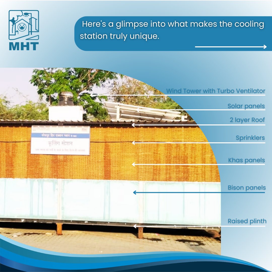 In response to the pressing issue of #extremeheat in Jodhpur, MHT, in collaboration with @NNJNorth Jodhpur Nagar Nigam North, has introduced a groundbreaking initiative: the first-of-its-kind 'Net Zero Cooling Station' for the Informal Sector. This innovative endeavor forms a