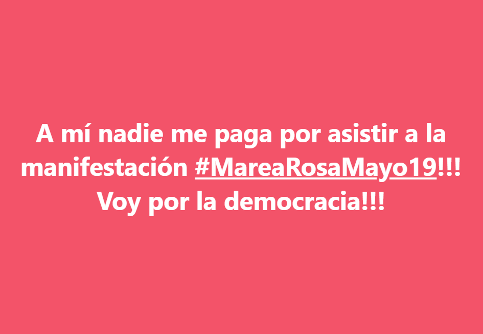 EugeniaLaraG1's tweet photo. A mí nadie me paga por asistir a la manifestación #MareaRosaMayo19!!!

Voy por la democracia!!! https://t.co/9taYiDak8u