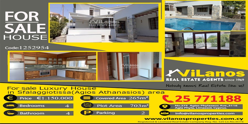 🏠For Sale Luxury House in📍Sfalaggiotissa area,Limassol,Cyprus
🛏4 Bedrooms🛀4 Bathrooms🚽5
📏Covered area 265 SQM📏Plot area 703 SQM
💶€1,150,000🔹Code: 1252954
☎️Call Us On 25-771188
#cyprus #limassol #estateagents #realestate #forsale #investing #pool #luxuryhouse #pool #new