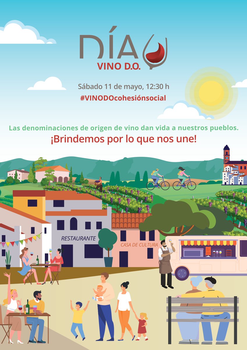 Celebración del día Vino D.O. este 11 de mayo
Este año se centra en la contribución de las DDOO de vino a la cohesión social de los territorios en los que radican. Se visibilizará con el leitmotiv “las denominaciones de origen dan vida a nuestros pueblos'🍷
#VINODOcohesionsocial