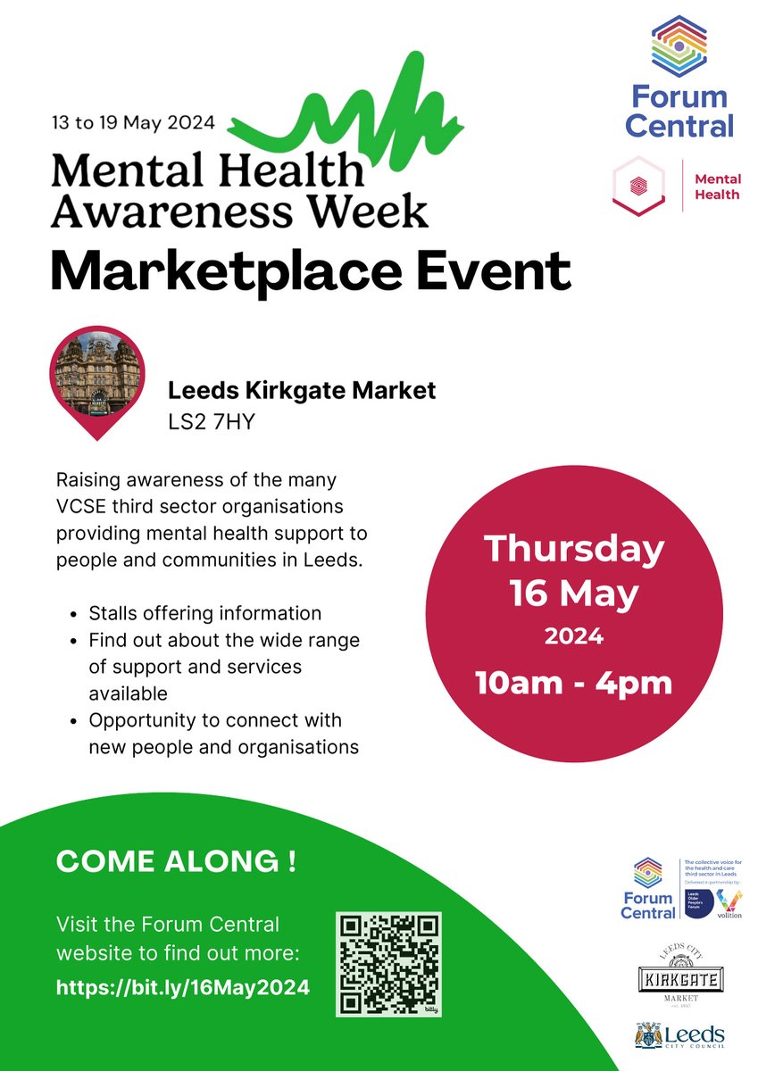 Next Thursday, we'll be at @MyForumCentral's #MentalHealth Marketplace Event for #MentalHealthAwarenessWeek! It's at @KirkgateMarket @LeedsMarkets from 10am-4pm and is free to attend. Find out more here: forumcentral.org.uk/16-may-mental-… #Leeds