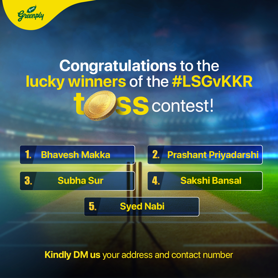 A round of applause for the winners of the #LSGvKKR toss contest! . . . #Greenply #HarGharKaHero #LucknowSuperGiants