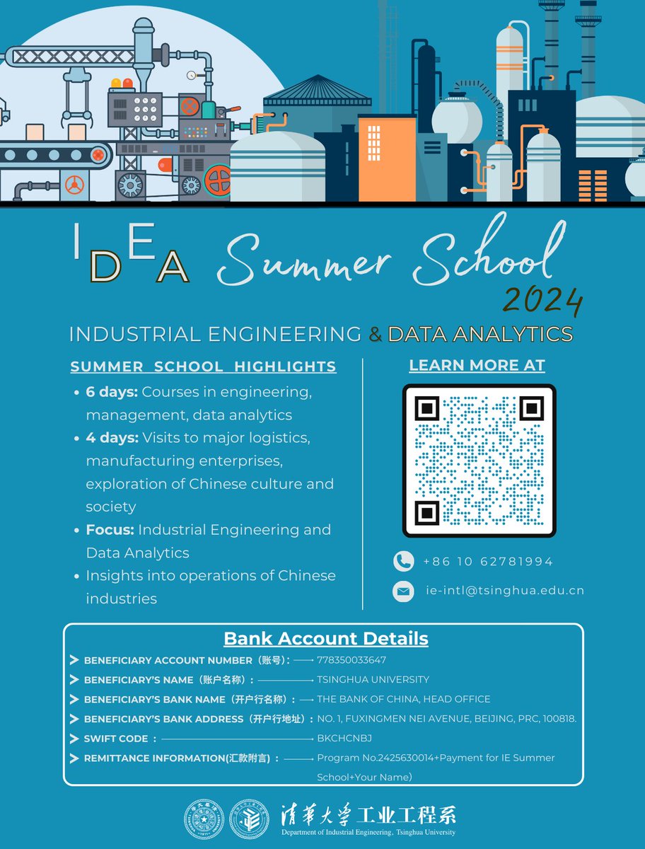 🚀Explore the world of #industrialengineering and #dataanalytics at #tsinghuauniversity's IDEA #summerschool 2024! Engage in intensive courses and exclusive visits to leading #logistics 🚚 and #manufacturing  enterprises in China over 10 insightful days. Secure your spot now!