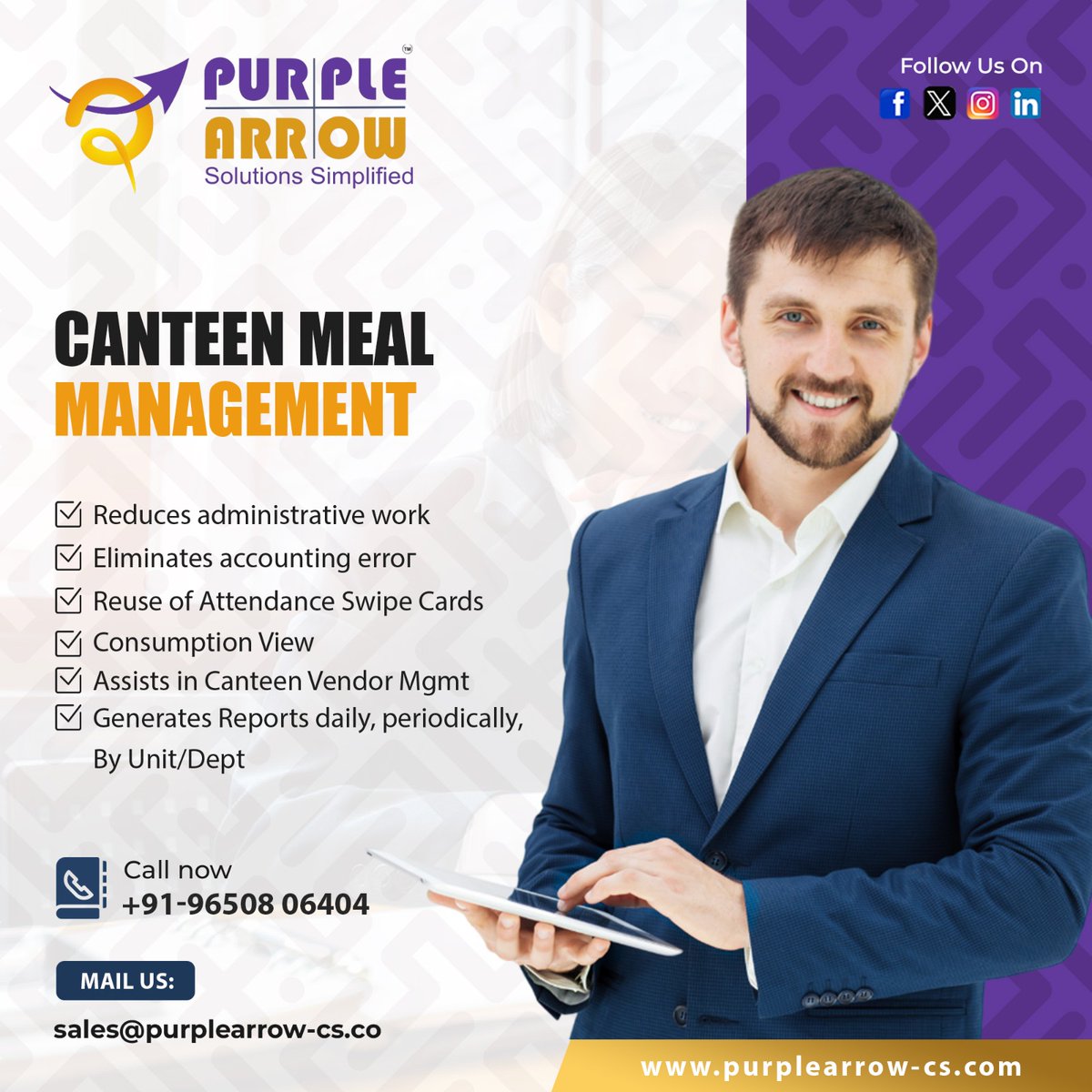 purplearroww's tweet image. CANTEEN MEAL MANAGEMENT
Revolutionize your canteen&apos;s meal management with Purple Arrow! Streamline orders, track inventory, and delight customers with efficient service.
Contact Us Now:
+91-9650806404
Visit Us:- purplearrow-cs.com
#managementservice #purplearrow