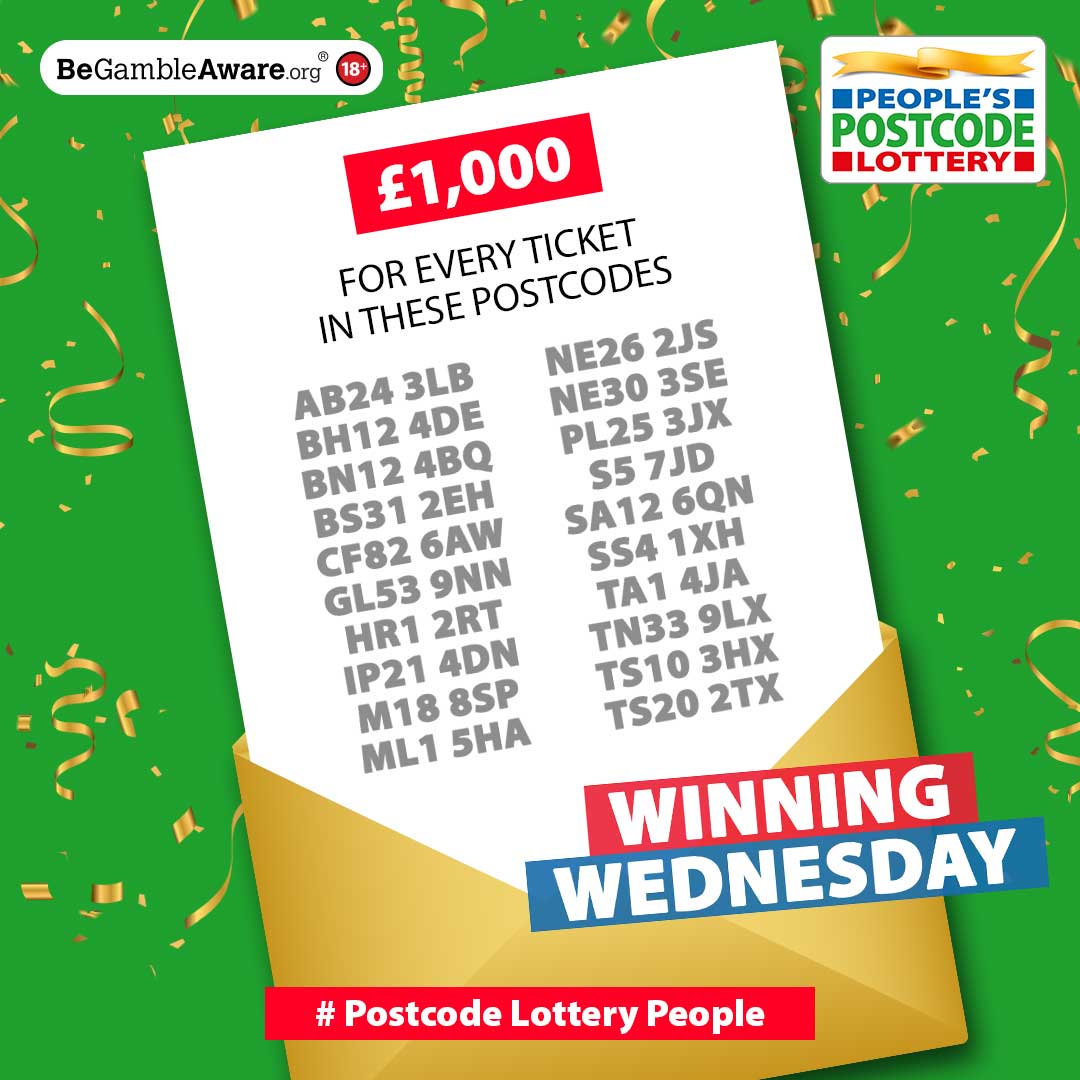 It's a winning Wednesday for today's £1000 #DailyPrize winners in these TWENTY lucky postcodes! We reveal winning postcodes Monday-Friday each week, so fingers crossed that your postcode will be lucky soon too 🤞🤞 postcodelottery.co.uk/lottery-result…