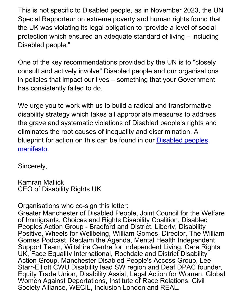 🚨BREAKING Alongside 25 Disabled Peoples Organisations, activists, anti-racism organisations, & migrant rights groups, we have written to the Prime Minister to condemn the recent onslaught of attacks from the Government on Disabled People's rights. More👇disabilityrightsuk.org/news/dr-uk-and…