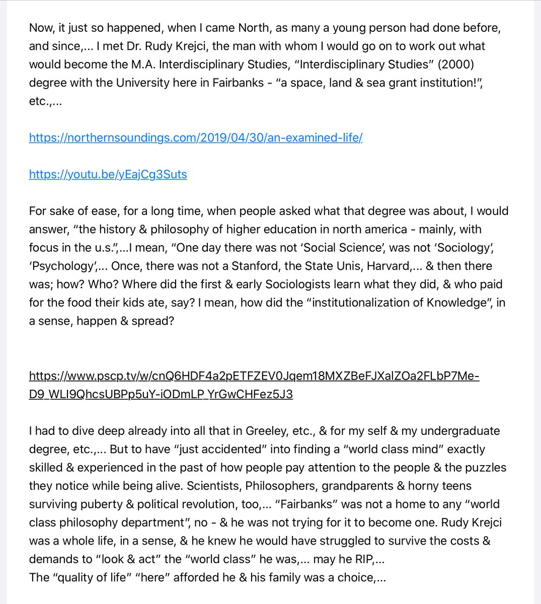 Well-beings w/you, Sebastian! Happy to chat, tete-a-tete, to 'compare notes', etc.,... Indeed, the Arctic has enamored many, eh? & gripped me in early-1990s, Canada in 1993 & Alaska in '95; I moved to Fairbanks that year,...& 'Interdisciplinary Learning', M.A., @uafairbanks, 2000