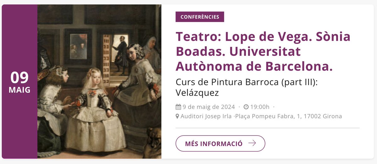 Demà parlaré de Teatre i de #LopedeVega al Curs de Pintura Barroca organitzat per la Cátedra Dr. Bofill @clinicabofill @univgirona