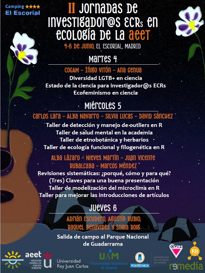 Marina Ramos Muñoz (@marinarm_gypsum) on Twitter photo 📢Ampliado el plazo de inscripción a las II Jornadas para investigador@s ECRs en Ecología de la <a href="/_AEET_/">Asociación Española de Ecología Terrestre (AEET)</a>, hasta el día 15 de mayo!
aeet.org/forms/32/?_rel…
Del 4 al 6 de junio en El Escorial (Madrid).
Animaos a participar!!!
Link para más info: aeet.org/events/2024/06… 📢Ampliado el plazo de inscripción a las II Jornadas para investigador@s ECRs en Ecología de la <a href="/_AEET_/">Asociación Española de Ecología Terrestre (AEET)</a>, hasta el día 15 de mayo!
aeet.org/forms/32/?_rel…
Del 4 al 6 de junio en El Escorial (Madrid).
Animaos a participar!!!
Link para más info: aeet.org/events/2024/06…
