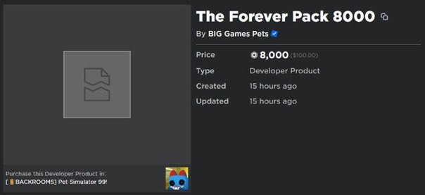 A new 8,000 robux tier for the forever pack has been found!

Join our discord for more news: discord.gg/UGSZf5hkG2 

#PS99 #PetSim99 #PetSimulator99 #PetSimX #BigGames