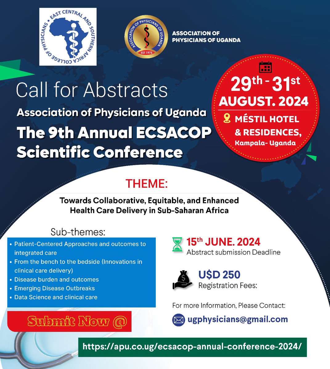 Dear good people, we have been cooking and are finally ready to share exciting news with you 🎉🎉 Kindly submit your abstracts using the link below and take note of the deadline; apu.co.ug/ecsacop-annual…