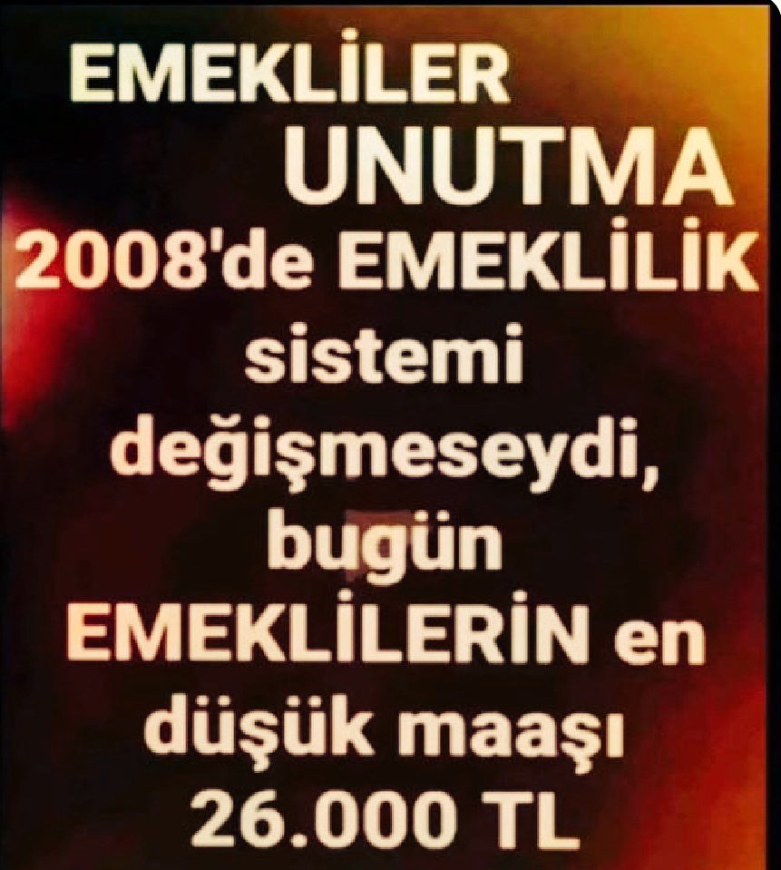 @1997au71 @herkesicinCHP GÜNAYDIN
Kimse Kimseyi Kandırmasın, 
Emekli de,Çalışanlar da Kanmasın!
AKP'nin 2008'de Gasp Ettiği
Emekli ABO'mızı,2000 Öncesine Getireceğine Dair NAMUS SÖZÜ
Vermezse Özgür Özel in
#26MayısEmekliMitingi nin Hiçbir 
Anlamı YOKTUR!

DİRENEN
#EmeklilikteYaşaTakılanlar
@herkesicinCHP
