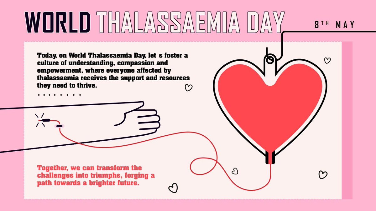 On #WorldThalassaemiaDay, let's shine a light on the challenges faced by the individuals and families affected by this genetic blood disorder. Together, we can raise awareness, promote early diagnosis and support research initiatives towards effective treatments and cure. Let's…