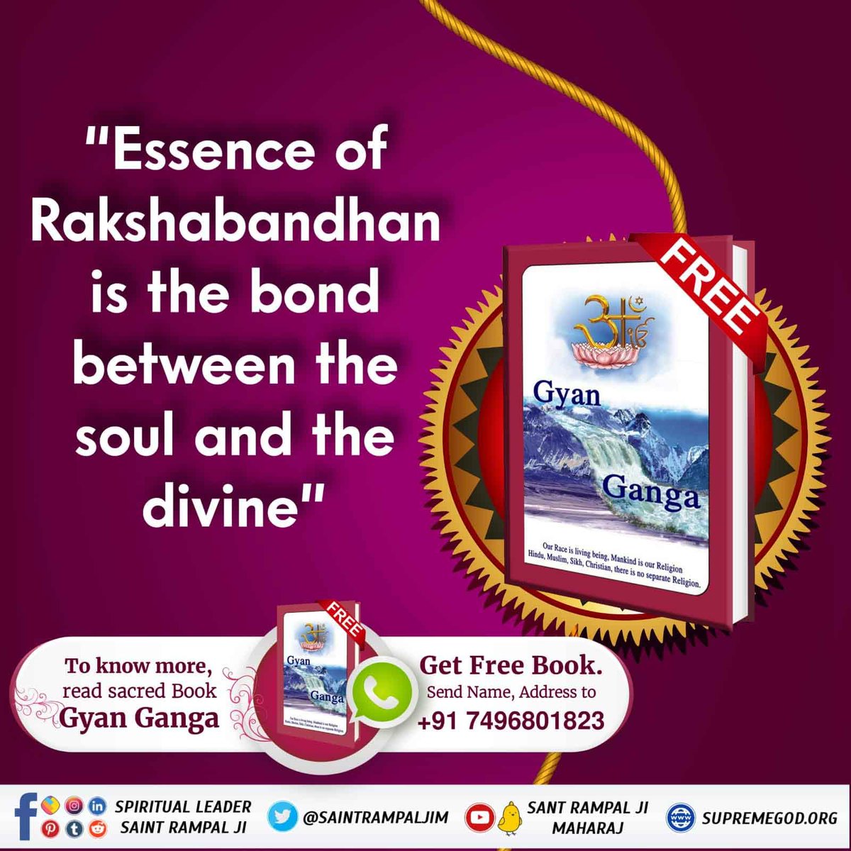 'Essence of
 Rakshabandhan 
is the bond 
between the 
 soul and the divine'
#अविनाशी_परमात्मा_कबी
To know more, read sacred Book
#GyanGanga
Get Free Book. Send Name, Address to +91 7496801823