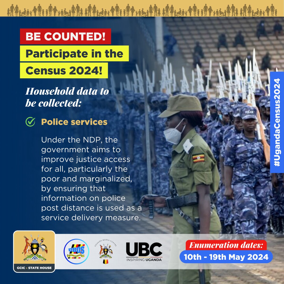 𝐍𝐀𝐓𝐈𝐎𝐍𝐀𝐋 𝐂𝐄𝐍𝐒𝐔𝐒 𝟐𝟎𝟐𝟒 Under the NDP,the government aims to improve justice access for all,particularly the poor and marginalised,by ensuring that information on police post distance is used as a service delivery measure. #UgandaCensus2024
