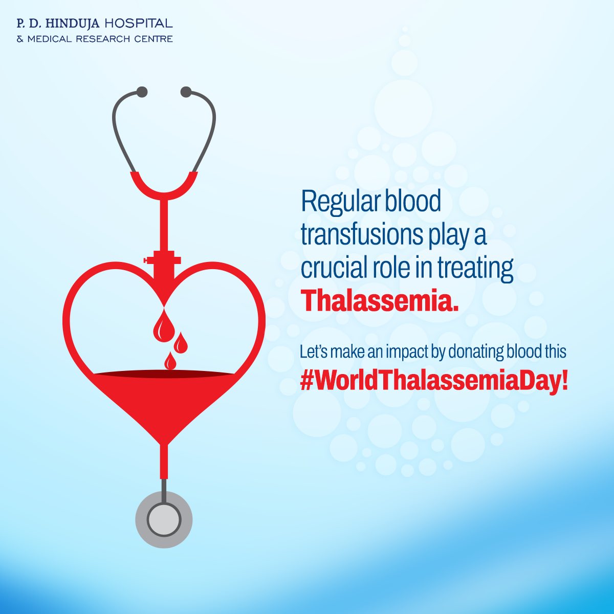 Let's mark #WorldThalassaemiaDay with compassion. Your blood donation could be the lifeline someone with Thalassemia needs. Book an appointment. Call 022 6766 8181/022 4510 8181 or visit hindujahospital.com/book-an-appoin… #PDHH #QualityHealthcareForAll #DonateBlood