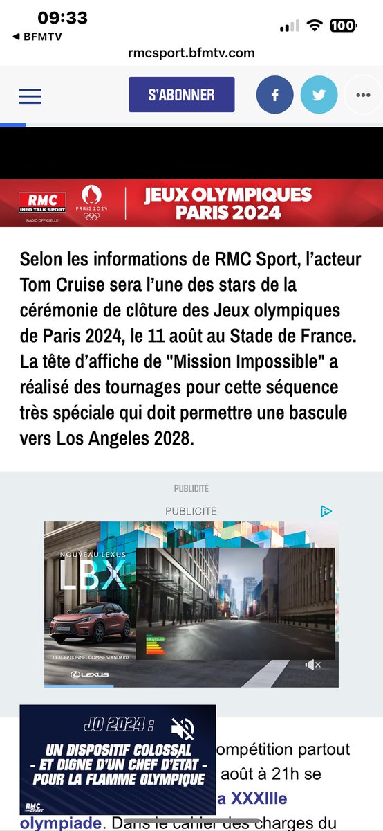 ‼️News News ‼️ Tom Cruise will be the star of the closing ceremony of the Olympic Games in Paris.