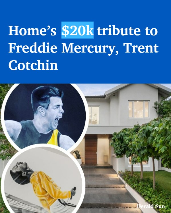 A Melbourne homeowner who spent about $10,000 each on murals featuring legendary singer Freddie Mercury and Richmond champ Trent Cotchin is selling his creative pad. SEE INSIDE > bit.ly/3WsI3OB