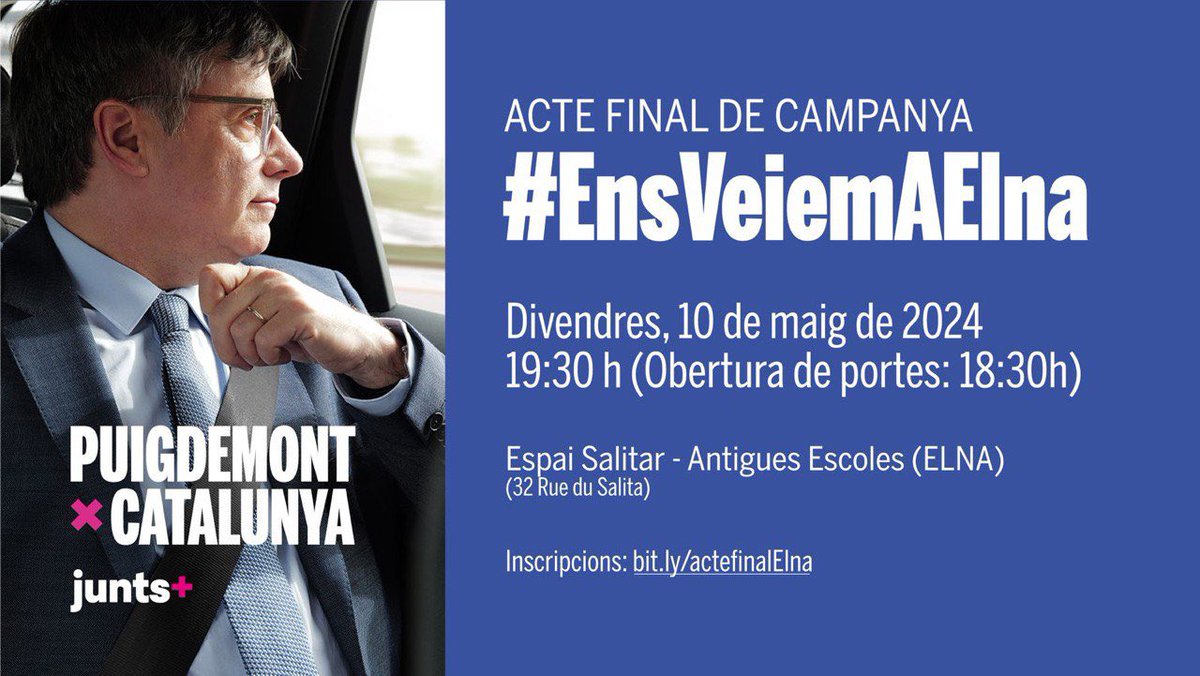 Divendres acte final a Elna amb #PuigdemontPresident, ja us podeu inscriure!