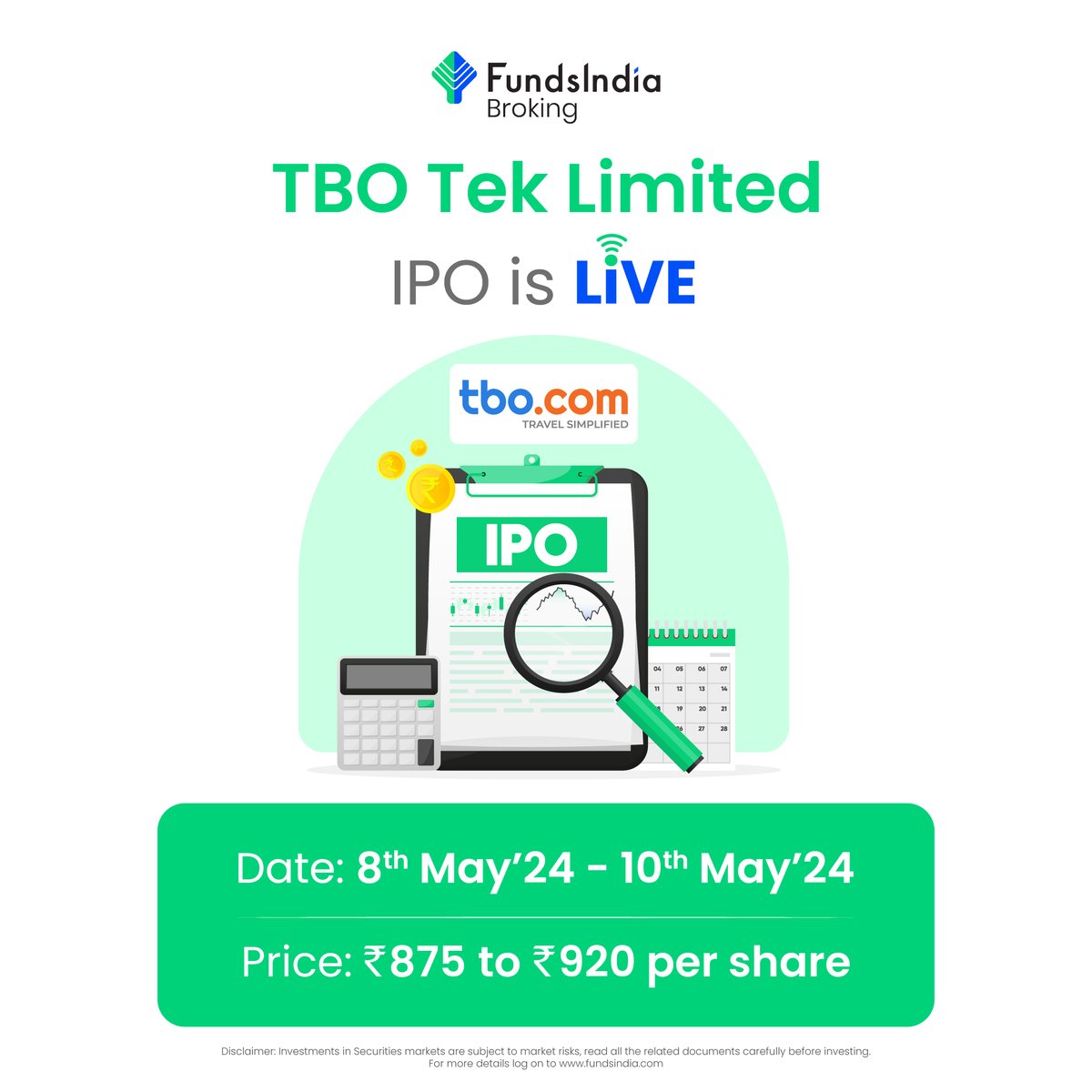 #IPOAlert 

It's an #IPO launch day for #TBOTEK Ltd  

The minimum lot size for an application is 16 shares, with a minimum investment of ₹14,720 for retail investors.  

Has this IPO caught your Attention? Comment below👇

#StockMarkets #IPOALERT #fundsindia #stockmarketcrash