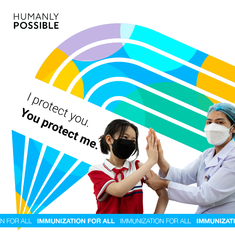 Protect one, protect all!💙 Vaccines don't just protect individuals. They shield entire communities. 🛡️ By supporting vaccines, we save lives and prevent dangerous outbreaks worldwide. Let's keep each other safe with vaccinations! 💉 #HumanlyPossible #WorldImmunizationWeek