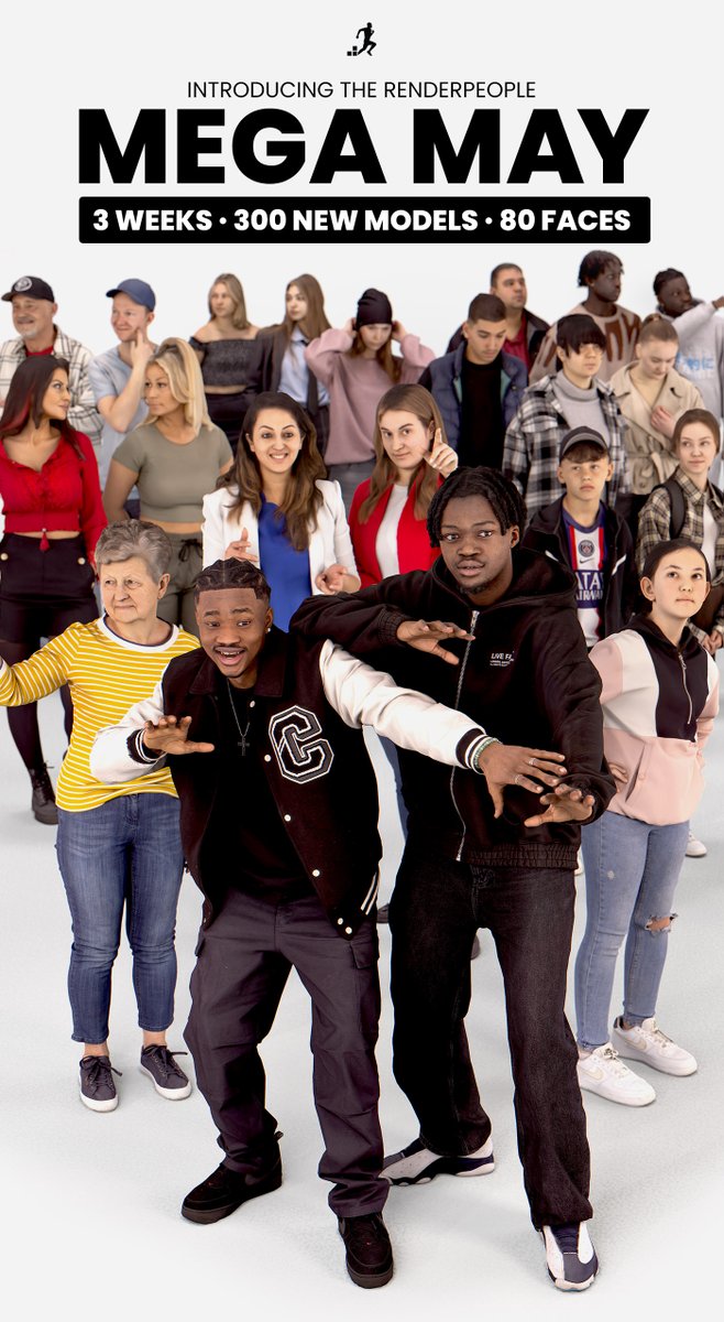 🎉 Introducing the Renderpeople Mega May! ✨
This May, we're launching 300 new 3D models over three weeks—100 new models each week! Check out the first 100 new models:
renppl.co/3y2j6iD