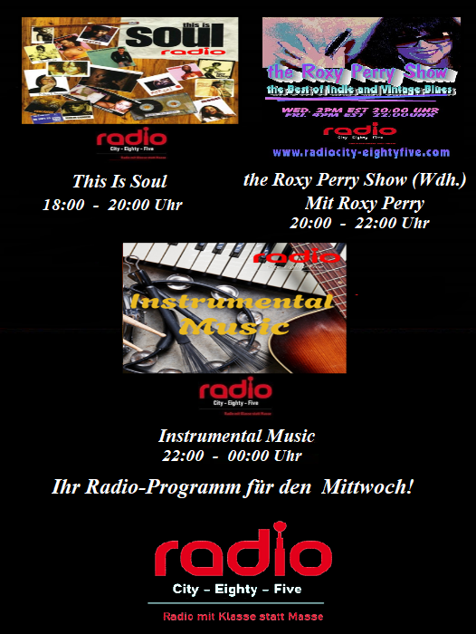 RadioCity1985's tweet photo. Das heutige Abendprogramm bei Radio City Eighty Five am Mittwoch, den 08.05.2024! This Is Soul von 18-20 Uhr (unmoderiert) The Roxy Perry Show von 20-22 Uhr mit Roxy Perry (Wdh.) Instrumental Music von 22-00 Uhr (unmoderiert). Unserer HP https://t.co/W4MVZjDXtL https://t.co/ljEeNpd6UT