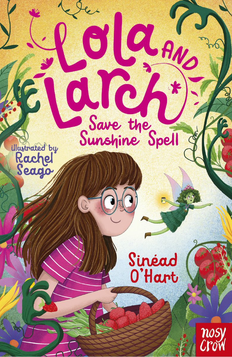 As promised... a cover reveal! I'm delighted to unveil the summery, juicy, gorgeous cover for #LolaAndLarchSaveTheSunshineSpell, words by moi, art by Rachel Seago, design by @2t2z, and coming on July 4th from the brilliant @NosyCrow. (1/2)