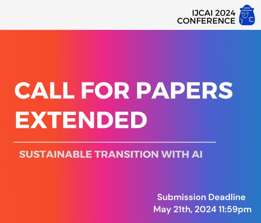 🌍 IJCAI 2024 STAI Workshop - Call for Papers Extended! 🚀 🗓️ Deadline: May 21, 2024 Contribute to sustainability in AI! Submit your innovative papers & join us in shaping the future. 🌱 🔗 Details [stai.jeju.ai] #IJCAI2024 #STAIworkshop #AIforGood