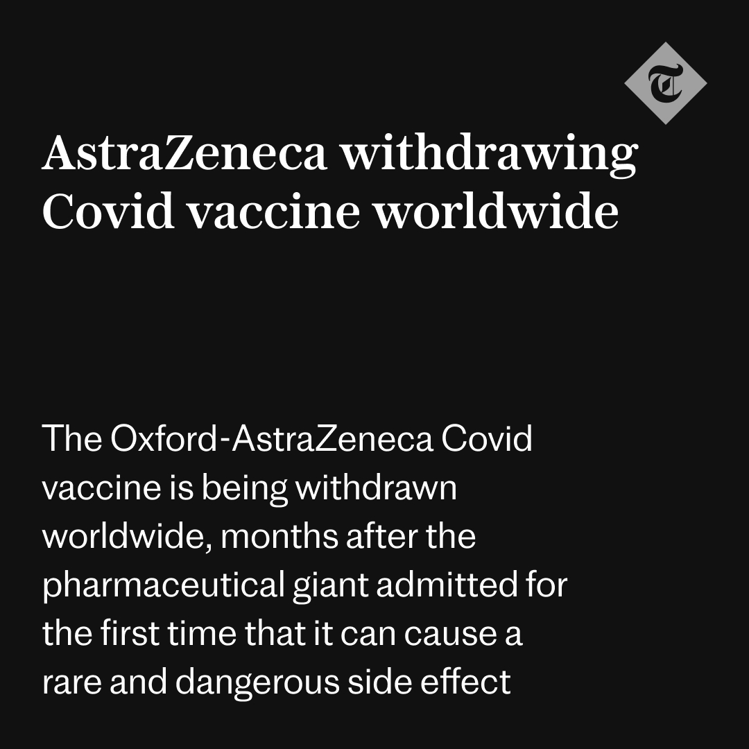 The vaccine can no longer be used in the European Union after the company voluntarily withdrew its “marketing authorisation”. The application to withdraw the vaccine was made on March 5 and came into effect on Tuesday

Read the full story ⬇️
telegraph.co.uk/news/2024/05/0…