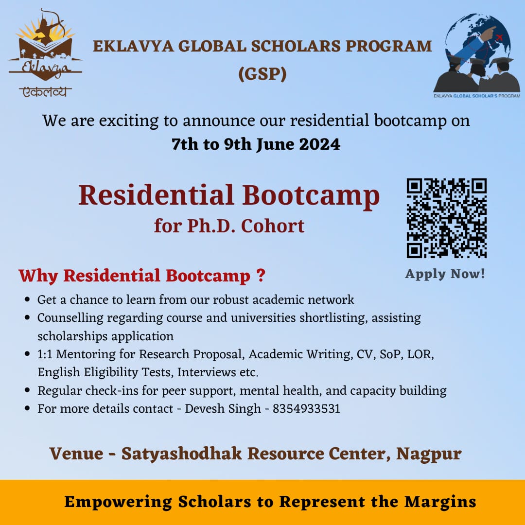 Join us at our residential bootcamp for PhD aspirants! Our research scholar mentors from global universities will be there in-person to guide you through the university application and scholarship process. Register here: eklavyaindia.org/gsp