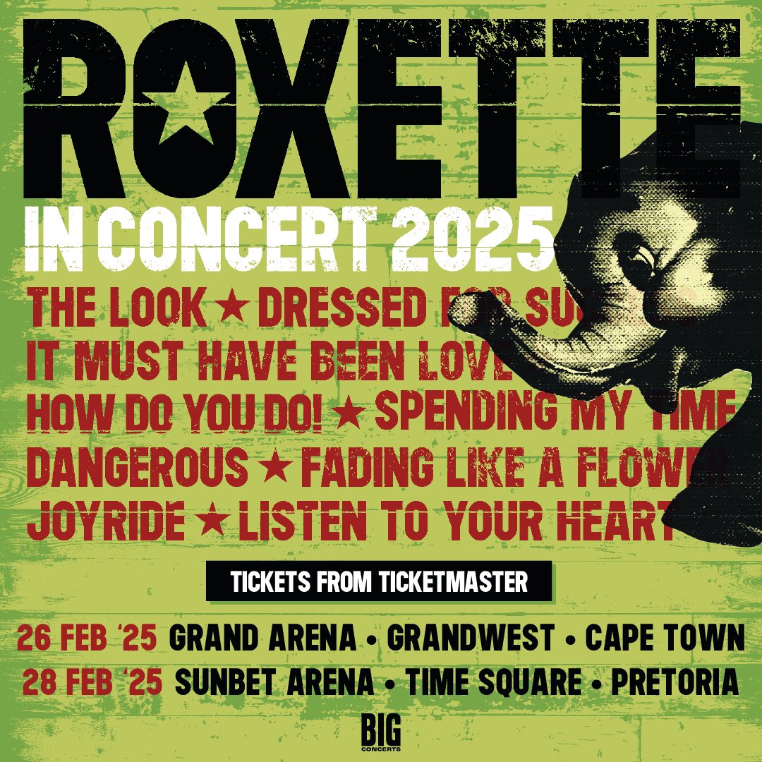 PRE-SALE 📣 All Discovery Bank clients can purchase tickets to see Roxette live in South Africa. 26 February 2025: Grand Arena, GrandWest, Cape Town 28 February 2025: Sunbet Arena, Time Square, Pretoria General On Sale is on Friday, 10 May at 9 AM Tickets exclusively…