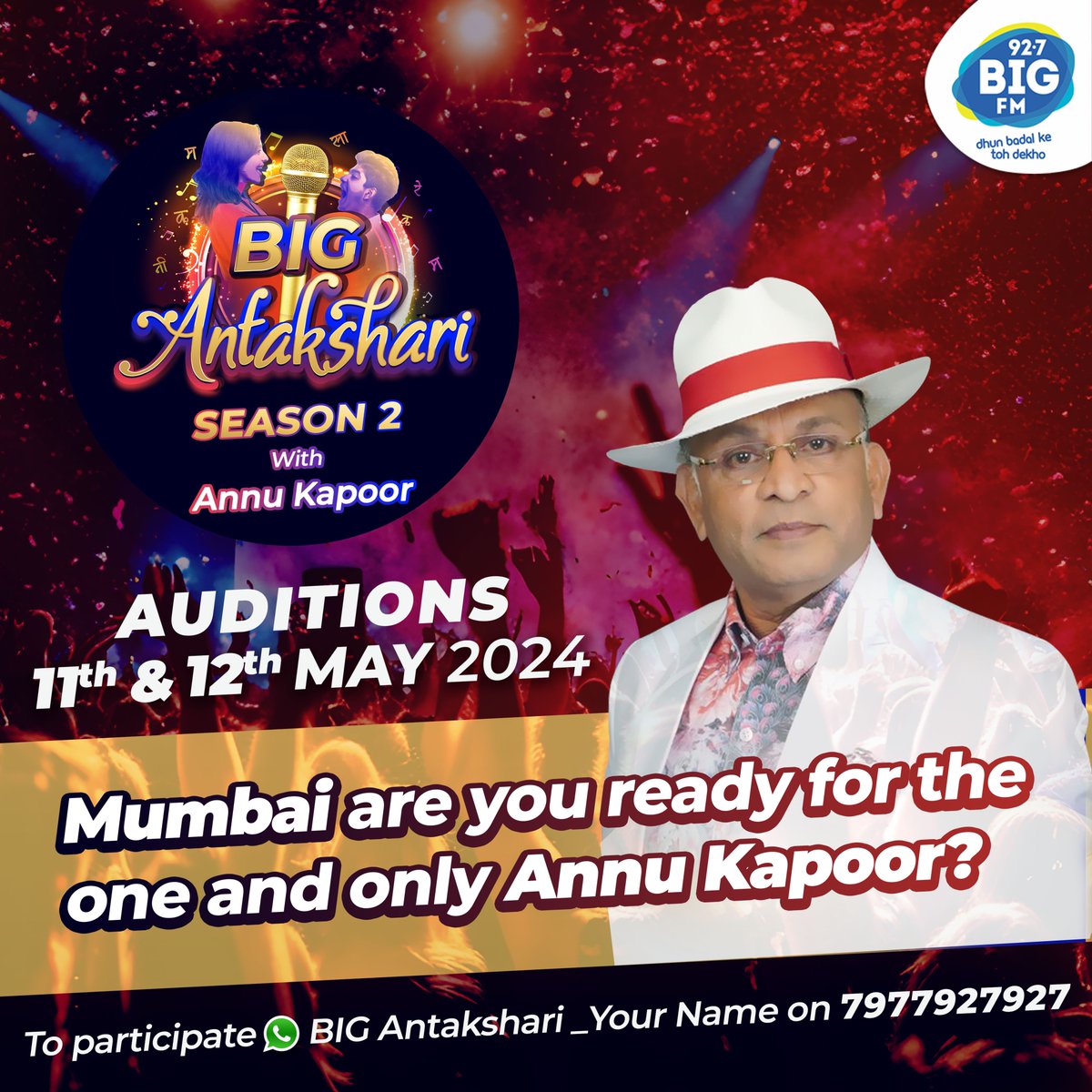 🎶 Get ready to show off your singing skills! 🎤 BIG Antakshari Season 2 Auditions are happening in Mumbai! 🌟 Don't miss your chance to be a part of the musical extravaganza! 🎶✨ #BIGAntakshari #Season2 #Auditions #Mumbai