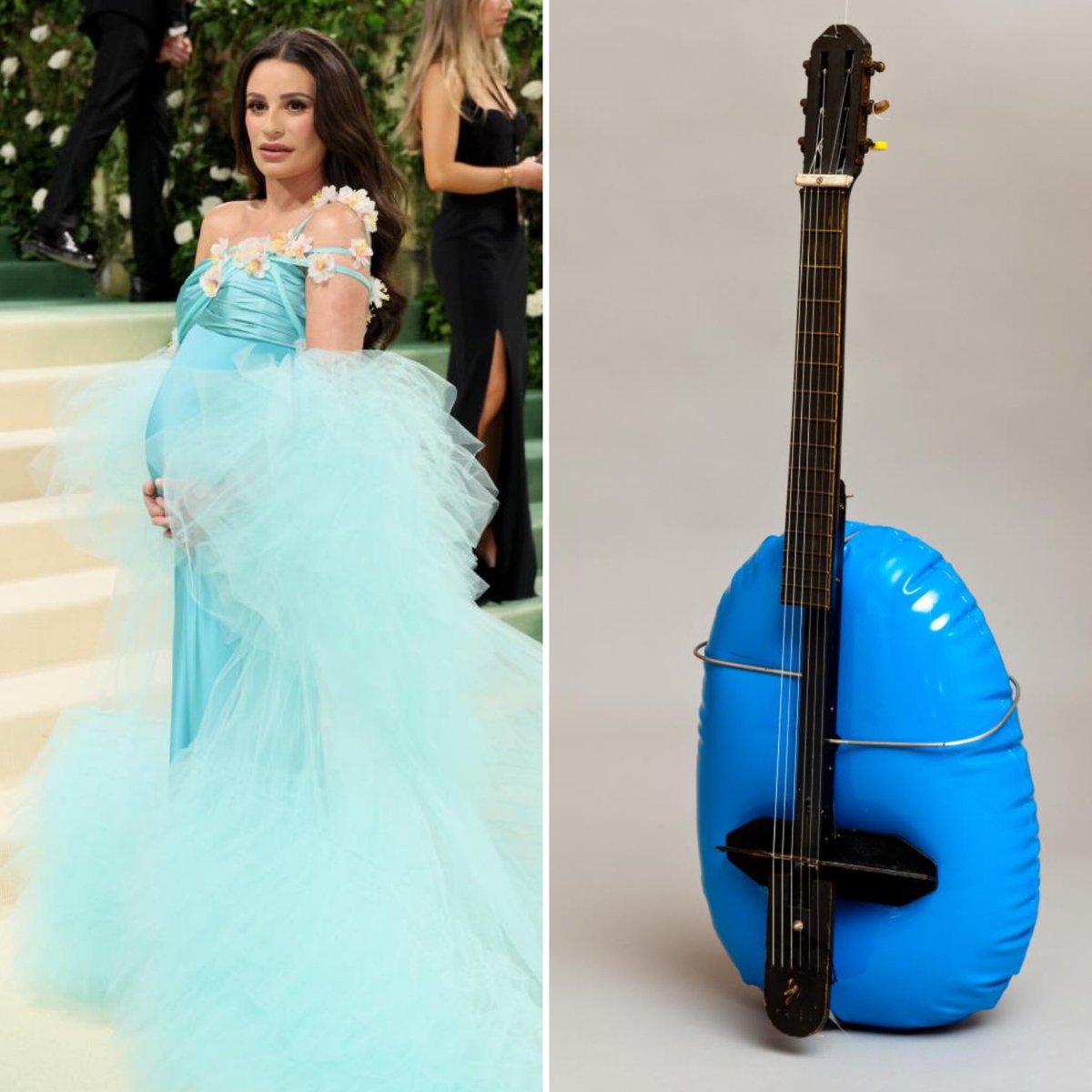 Esteu al cas dels motius florals de la #MetGala2024🧵? Fem un #filmusical de la moda i els instruments musicals de la nostra col·lecció que ens han inspirat! Lea Michele/Guitarra inflable o gondlandoline