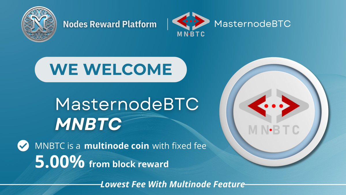 NRC (@nodesreward) on Twitter photo Hi <a href="/masternodebtc/">MNBTC $MNBTC</a> and community
$MNBTCĀ is available on NRP for MN Hosting, MN Sharing, Stats and Collateral-Reward Schedule.
MNBTC is a Multinode Coin with fixed fee at 5%
lowest fee with multinode feature.
Link⤵ļø
nodesreward.com/coinstats/mnbtc
Visit Us : discord.com/invite/JBWkurc⦠Hi <a href="/masternodebtc/">MNBTC $MNBTC</a> and community
$MNBTCĀ is available on NRP for MN Hosting, MN Sharing, Stats and Collateral-Reward Schedule.
MNBTC is a Multinode Coin with fixed fee at 5%
lowest fee with multinode feature.
Link⤵ļø
nodesreward.com/coinstats/mnbtc
Visit Us : discord.com/invite/JBWkurcā¦