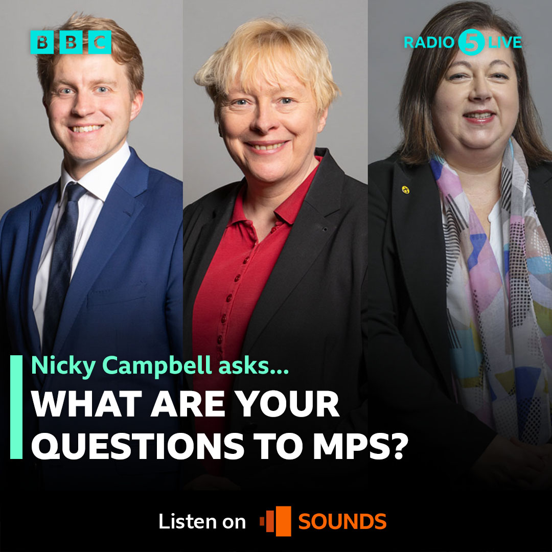 At 10am @NickyAACampbell is joined by MPs: 🔵 Conservative MP for Runnymede and Weybridge @DrBenSpencer 🔴 Labour MP for Wallasey @angelaeagle 🟡 Scottish National Party MP for East Renfrewshire @kirstenoswald What do you want to ask them❓