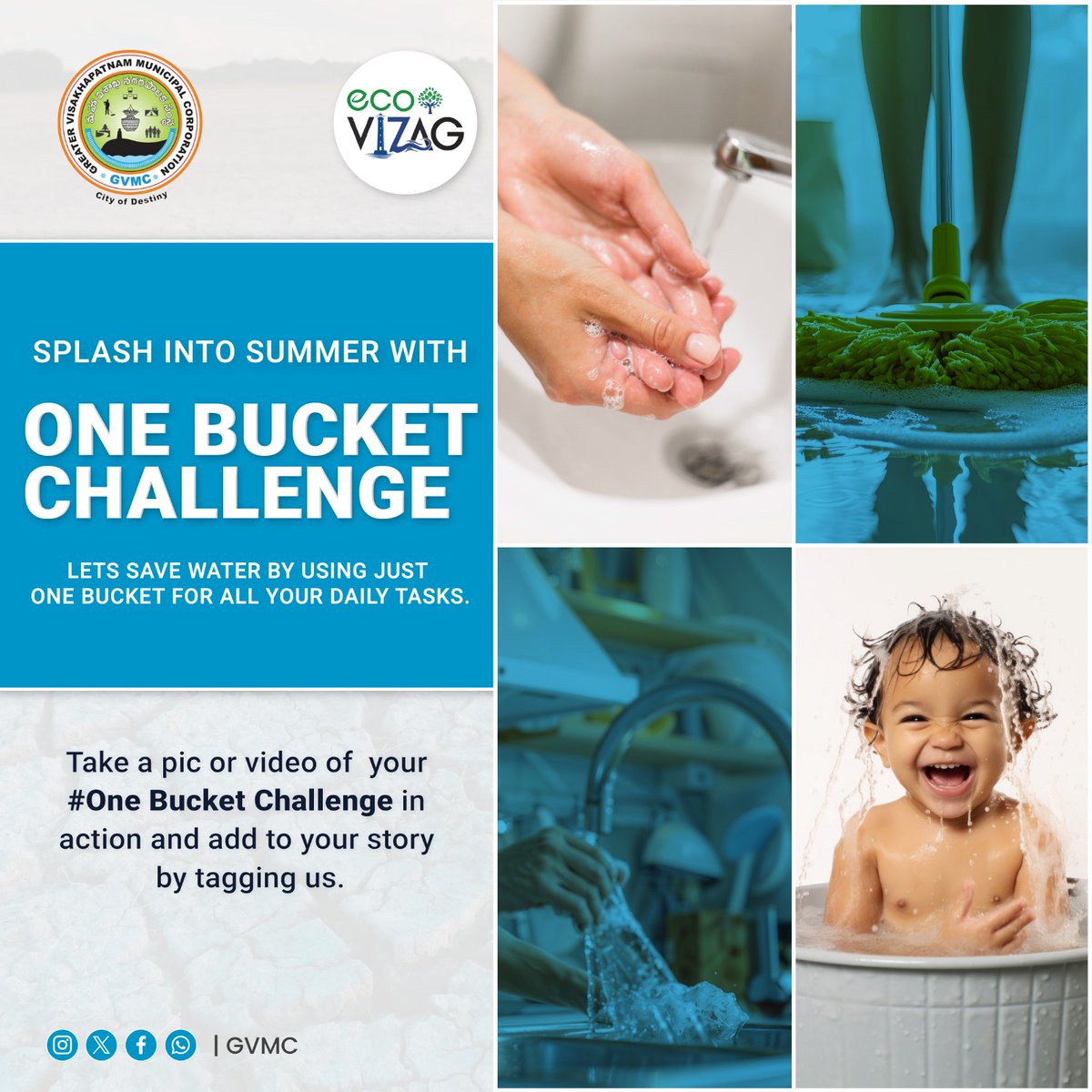 GVMC_VISAKHA's tweet photo. "๐งโป๏ธ Join the movement to conserve water and secure a brighter future with the #OneBucketChallenge!
๐ Let's make every drop count by using just one bucket for our daily tasks.Snap a pic or video using just one bucket and tag GVMC to inspire others to join the movement! Together, we can create a ripple effect of positive change for our planet.โ ๐โจ
@SwachhBharatGov
@SwachhaAndhra
@SwachSurvekshan
@swachhbharat
@pibvijayawada
#SaveWater #SustainableLiving #EveryDropMatters #OneBucketChallenge #GVMC #SaveourPlanet #VisakhapatnamCityofDestiny #EcoVizag