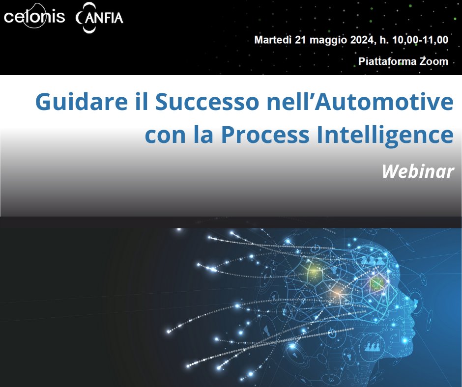 ❗21/05 h 10: workshop #ANFIA-@Celonis 𝗚𝘂𝗶𝗱𝗮𝗿𝗲 𝗶𝗹 𝗦𝘂𝗰𝗰𝗲𝘀𝘀𝗼 𝗻𝗲𝗹𝗹’𝗔𝘂𝘁𝗼𝗺𝗼𝘁𝗶𝘃𝗲 𝗰𝗼𝗻 𝗹𝗮 𝗣𝗿𝗼𝗰𝗲𝘀𝘀 𝗜𝗻𝘁𝗲𝗹𝗹𝗶𝗴𝗲𝗻𝗰𝗲 ➡️Scopri come massimizzare il valore estratto dai processi operativi della tua azienda! 👉 g.albiero@anfia.it #ANFIASocial