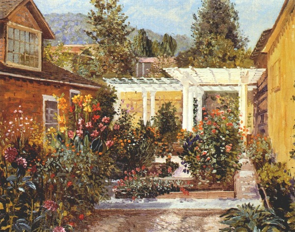 #HistoryofPainting Theodore Wores (August 1, 1859 – September 11, 1939) was an American painter born in San Francisco, son of Joseph Wores and Gertrude Liebke. His father worked as a hat manufacturer in San Francisco. #TheFreeExhibition 'House and Garden, Saratoga.', 1901…