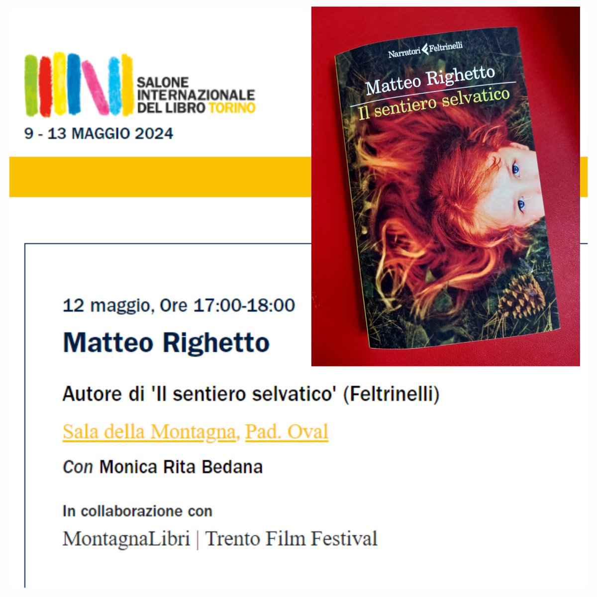 Monica R. Bedana (@monicarbedana) on Twitter photo Domenica, con #MatteoRighetto,a parlare di montagna e cosmogonia sostenibile presentando"Il sentiero selvatico"-<a href="/feltrinellied/">Feltrinelli Editore</a> -❤️.
(Il resto dei giorni ci vediamo lungo i corridoi del <a href="/SalonedelLibro/">Salone Libro Torino</a>,dove l'Università di Salamanca <a href="/eleusaltorino/">ELE USAL Torino</a> sta lavorando a tante novità😎) Domenica, con #MatteoRighetto,a parlare di montagna e cosmogonia sostenibile presentando"Il sentiero selvatico"-<a href="/feltrinellied/">Feltrinelli Editore</a> -❤️.
(Il resto dei giorni ci vediamo lungo i corridoi del <a href="/SalonedelLibro/">Salone Libro Torino</a>,dove l'Università di Salamanca <a href="/eleusaltorino/">ELE USAL Torino</a> sta lavorando a tante novità😎)